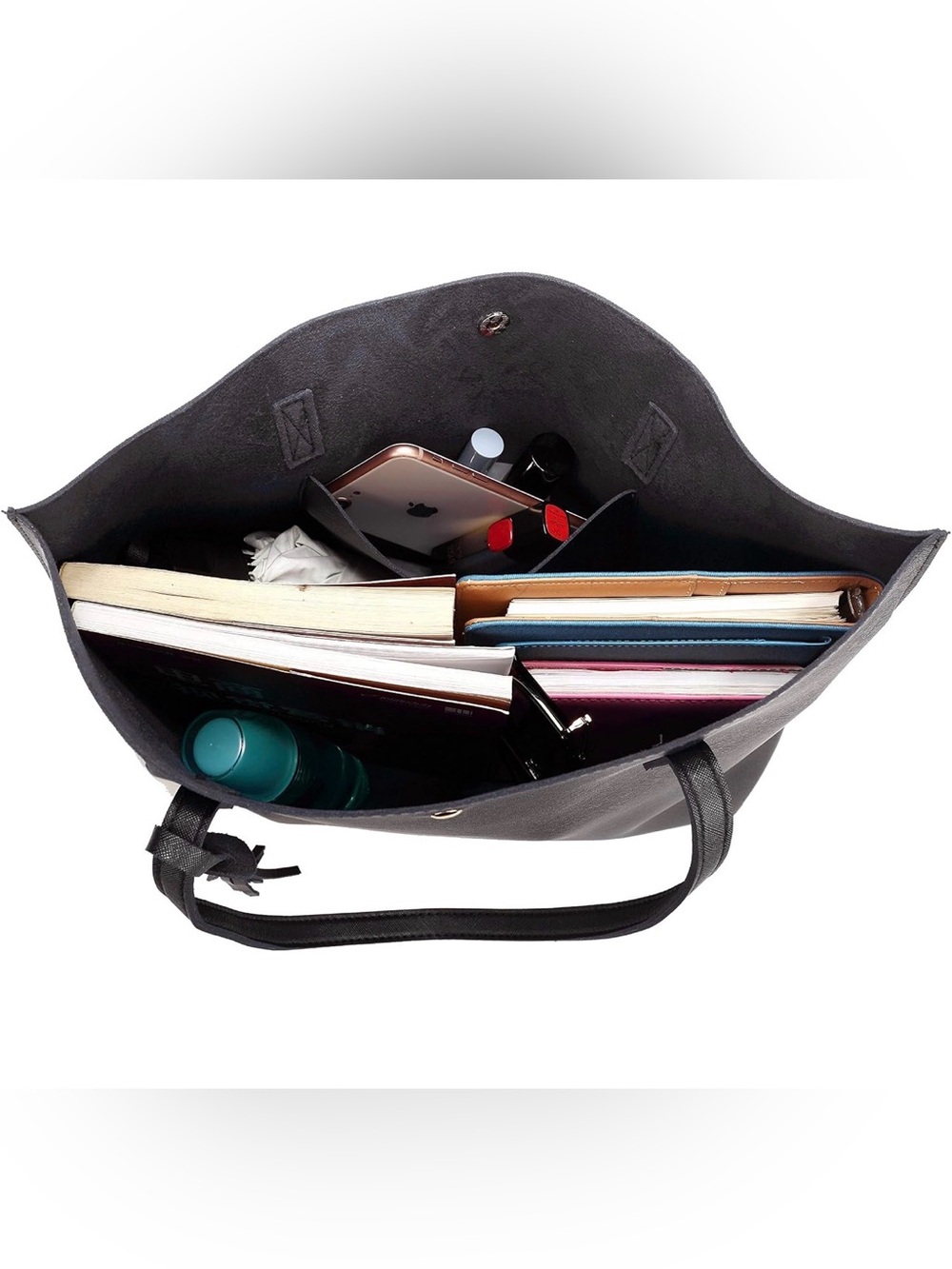 Classic Black Tote Bag With Small Pouch - Picture 2 of 7